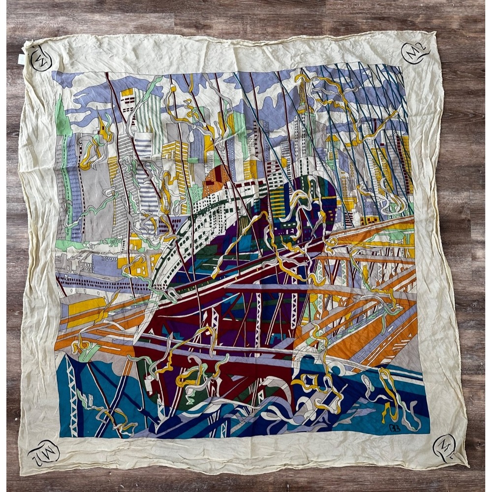 Cunard Queen Mary 2 Ship Silk Scarf Rolled Edge 2004 38x38